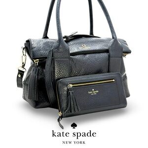 Kate Spade Pebbled Leather Satchel + Matching Zip Wallet Black